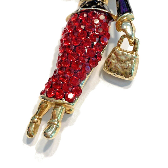 Red Hat Society Lady Brooch Large Goldtone with Purple Enamel Red Rhinestone L-S - Picture 5 of 10